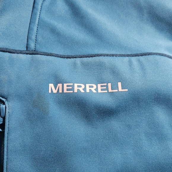 Merrell Jacket Mens XL Blue Full Zip Hooded Softshell M Select Wind Hiking - Picture 2 of 6
